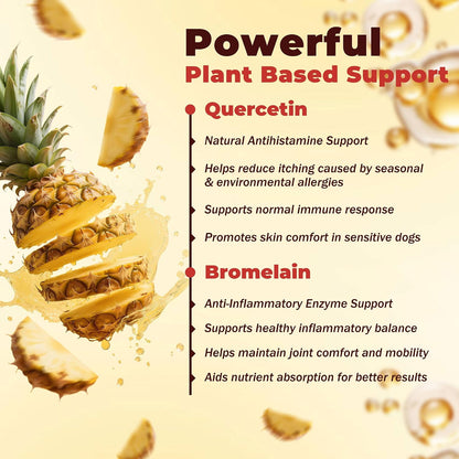 Quercetin & Bromelain Tablets for Dogs – for Skin Allergies, Atopic Dermatitis, Ear Infections & Joint Stiffness – Immune & Anti-Inflammatory Support – Vet-Formulated