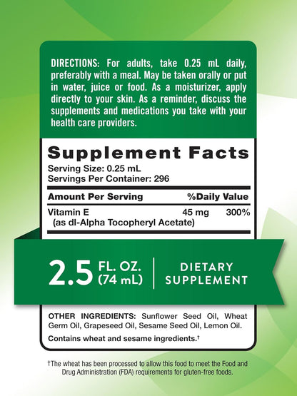 Nature's Truth Vitamin E Oil Supplement, 30,000 IU, 74 ml - Ingestible & Topical Grade