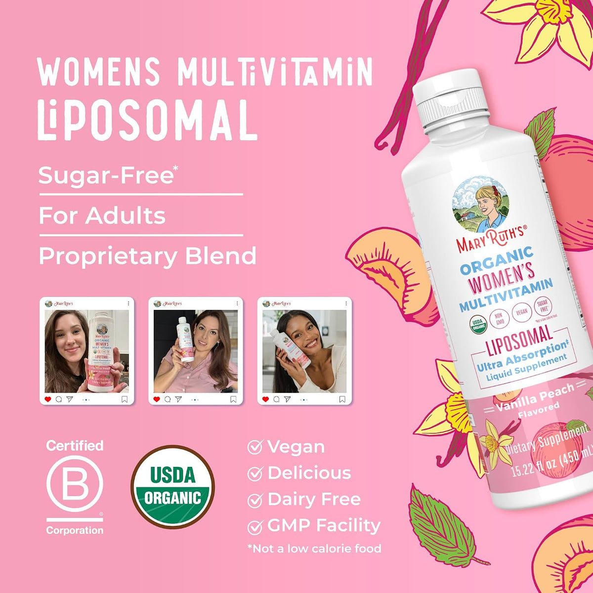 MaryRuth’s Organic Women’s Multivitamin Liposomal – Sugar Free Liquid Multivitamin with Ashwagandha, Folate, and Omega-3 DHA – 450 ml (15.22 fl oz) - görsel 9