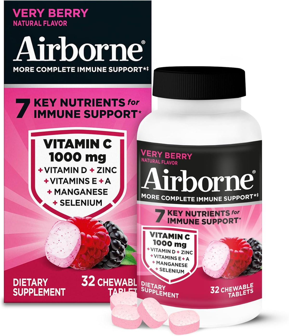 Airborne Very Berry Chewable Tablets, 32 Tablets - görsel 1
