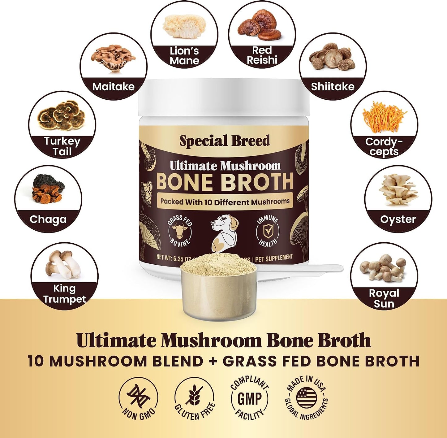 Beef Bone Broth for Dogs - High Protein Powder with Ten Organic Mushrooms and Collagen - görsel 3