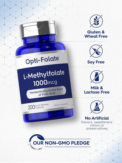 Carlyle L-Methylfolate 1000 mcg | 200 Capsules | Activated 5-MTHF Supplement