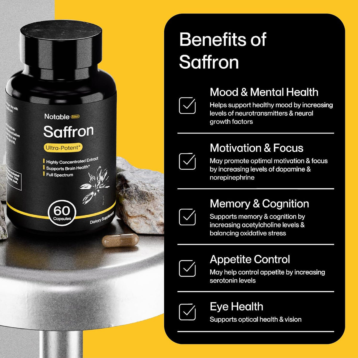 Notable Ultra-Potent Saffron Extract Capsules | 30mg | 60-Day Supply - görsel 4