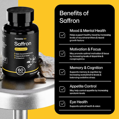 Notable Ultra-Potent Saffron Extract Capsules | 30mg | 60-Day Supply