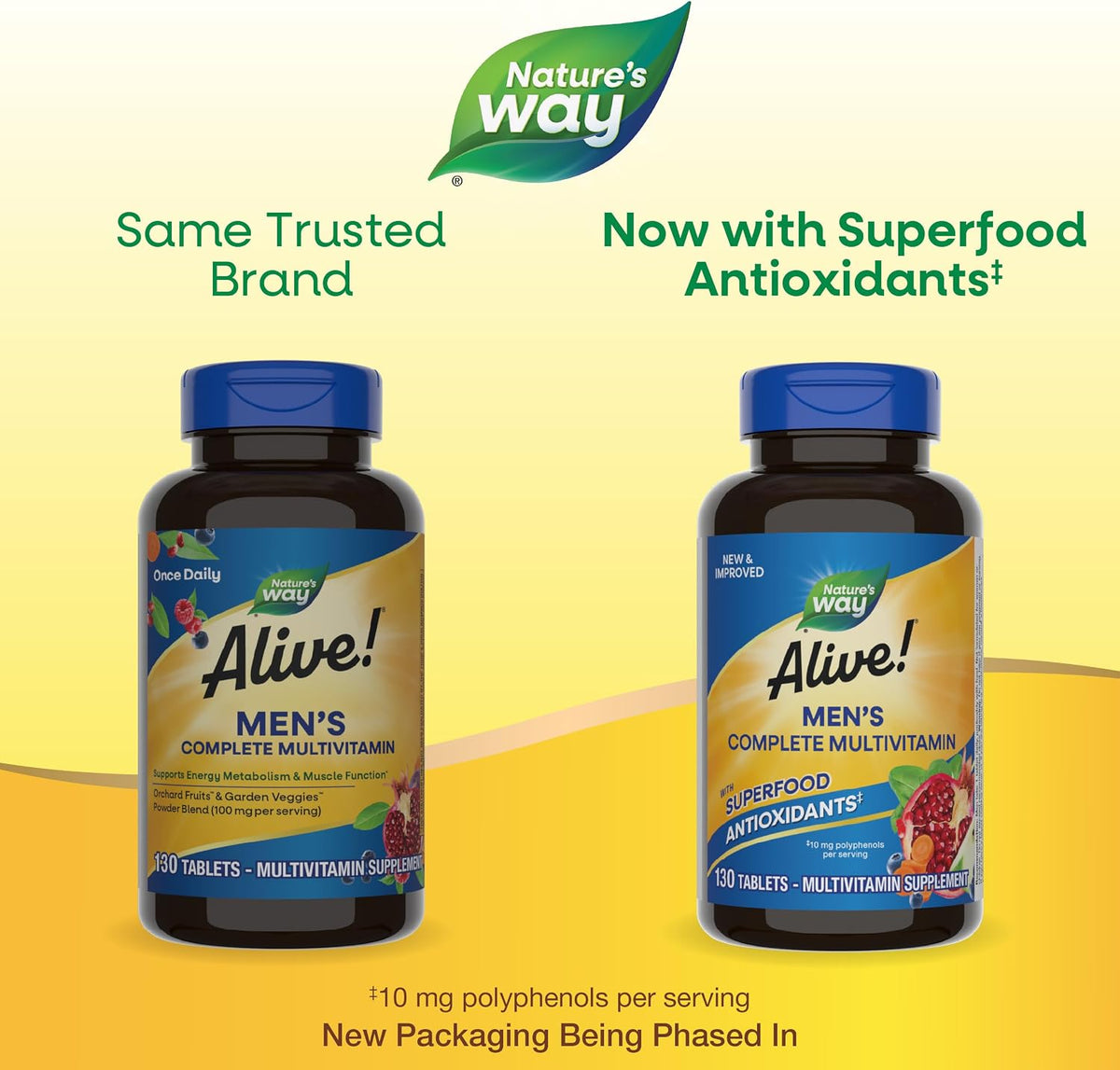 Nature's Way Alive! Men's Complete Daily Multivitamin, Supports Energy Metabolism & Muscle Function, with B Vitamins, Gluten-free, 130 Tablets - görsel 2