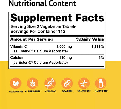 American Health Ester-C Vitamin C 500 mg Coated Tablets, 225 Tablets