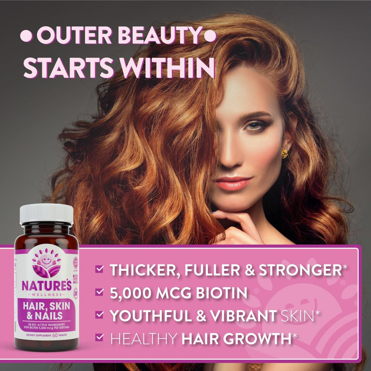 Hair, Skin & Nails Essential Nourishing Food Supplement - 4000mcg Biotin, 60 Capsules - görsel 2
