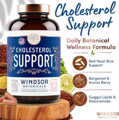 Windsor Botanicals Cholesterol Support Complex - Citrus Bergamot, Red Yeast Rice, Berberine, Niacin - 90 Vegan Capsules