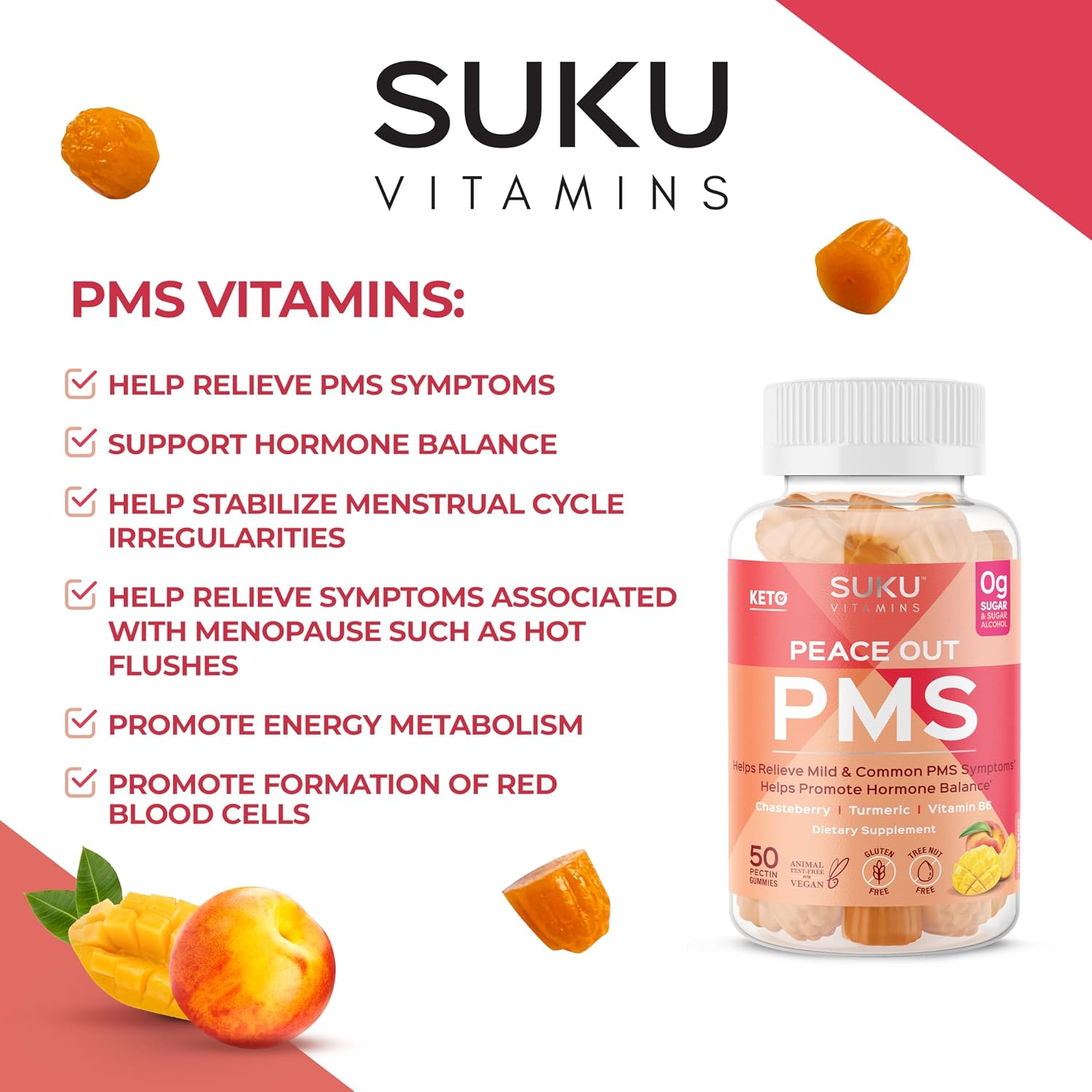 SUKU PMS Gummy Supplement with Chasteberry – Peach Mango (50 Gummies) - görsel 5