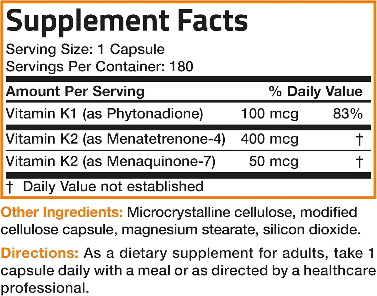 Bronson Vitamin K Triple Play - Full Spectrum Complex with K1, K2 MK4 & MK7, 180 Capsules - görsel 8