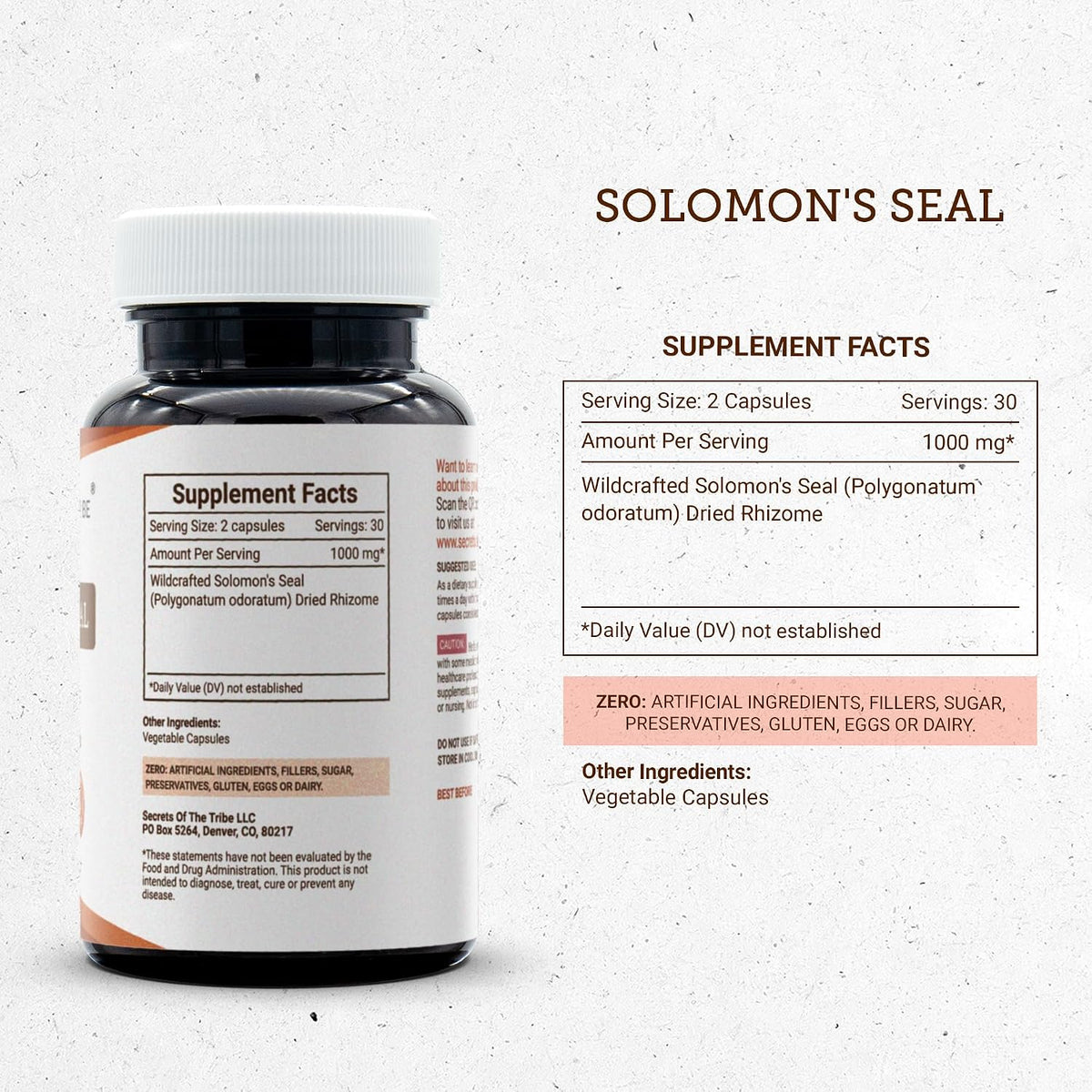 Secrets of the Tribe Solomon's Seal 60 Capsules, 1000 mg – Wildcrafted Dried Rhizome - görsel 3