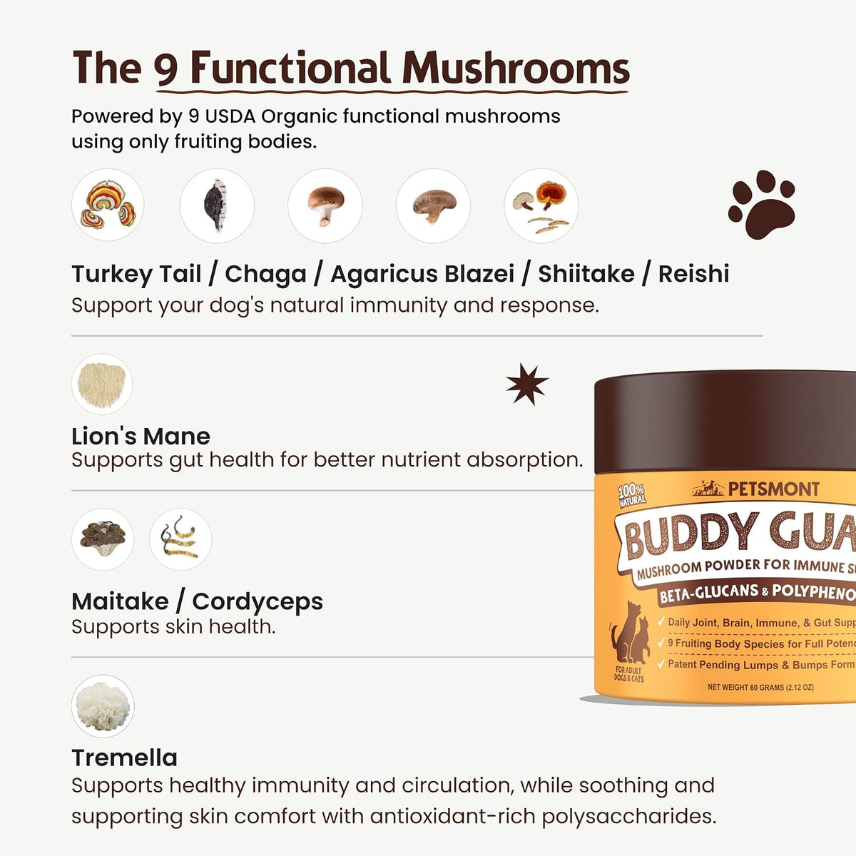 Petsmont Buddy Guard Organic Mushroom Blend for Dogs and Cats - görsel 5