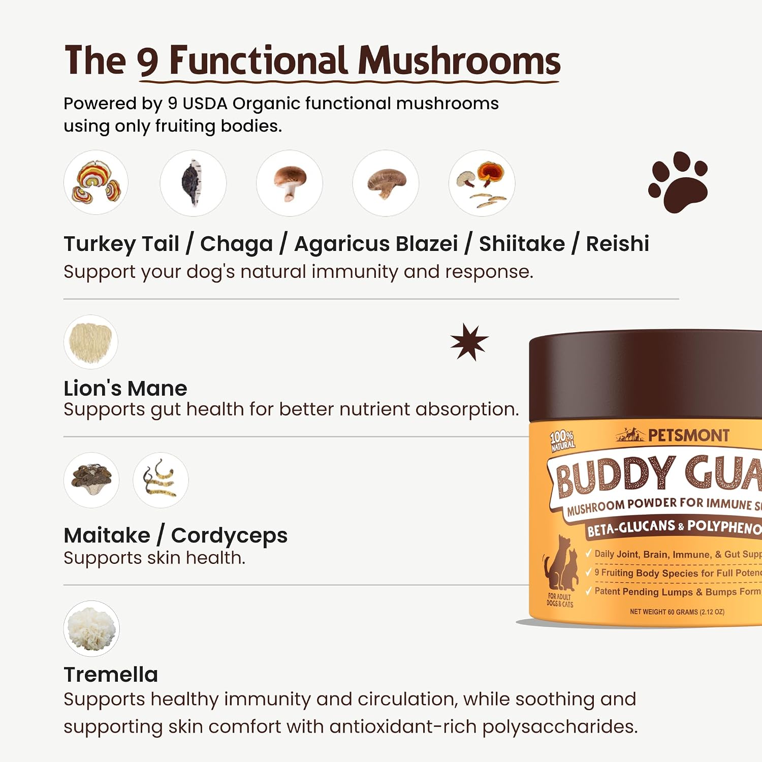 Petsmont Buddy Guard Organic Mushroom Blend for Dogs and Cats - görsel 5