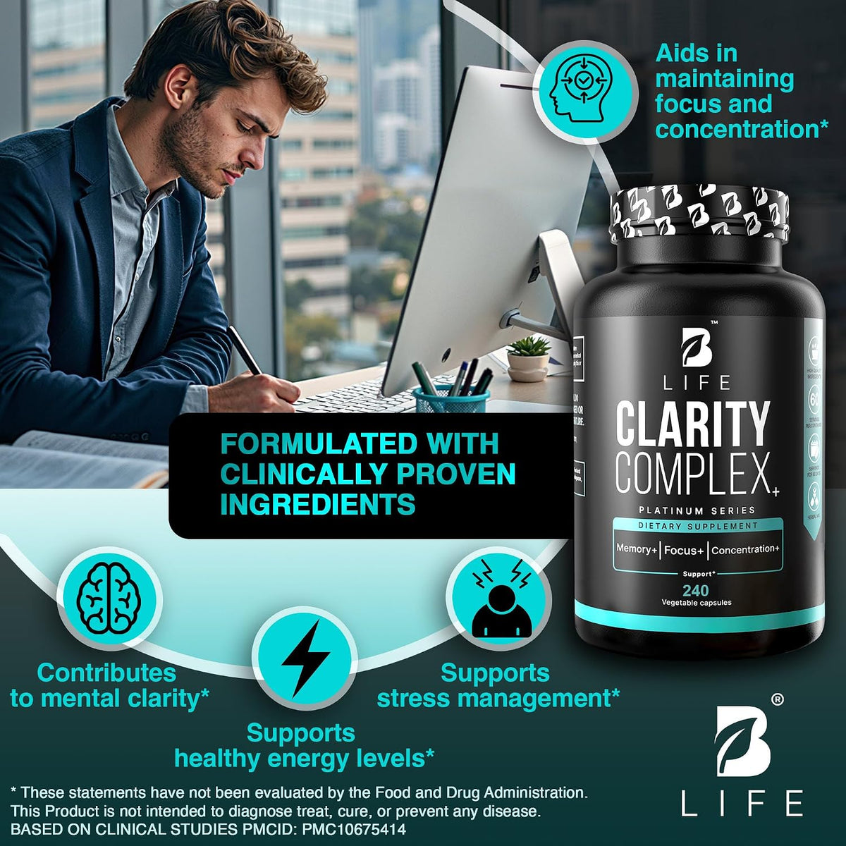 Lion’s Mane Mushroom Capsules – Memory, Focus & Clarity – Nootropic Brain Supplement with Ashwagandha, Thiamin (B1), Magnesium L-Threonate – Cognitive and Brain Support for Mental Energy, 240 Caps - görsel 6