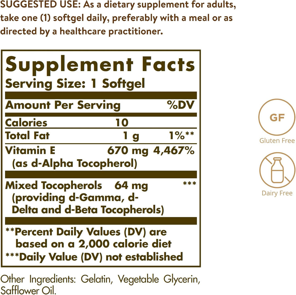 Solgar Vitamin E 670 mg (1000 IU) Mixed Softgels, 100 Softgels - görsel 2
