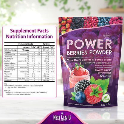 Super Berry Powder - 4 Pack, 150g Each - Immune Support - Food Supplement - Superfood Berries - Smoothie Mix for Shakes - Healthy Boost for Detox Juice Beverages or Any Drink - by NextGenU