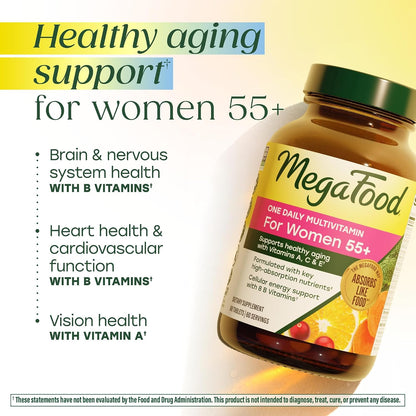 MegaFood Women 55+ Multivitamin - Vitamin D3, C, Zinc, B12 & Folate for Healthy Ageing