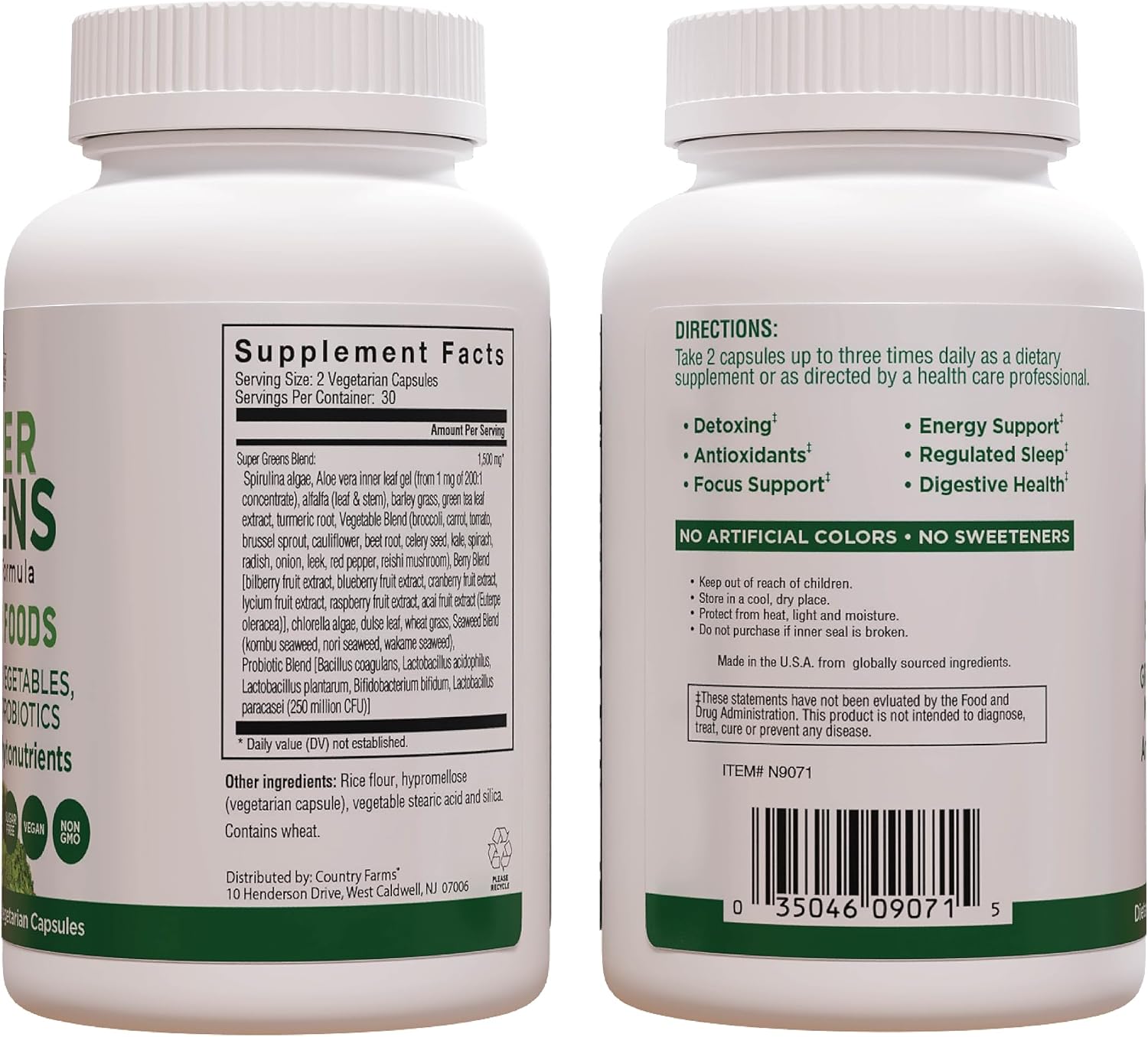 Country Farms Super Greens Vegicaps, 29 Whole Greens Whole Food Supplement with Probiotics, 60 Vegicaps - görsel 7