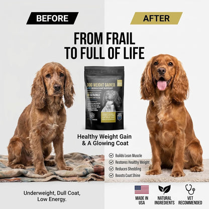 PET CARE Sciences Dog Weight Gainer with Skin & Coat Support - Weight Gain Supplements for Dogs - Canine Muscle Builder - Protein Powder - High Calorie Food Supplement - 90 Servings