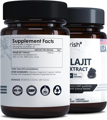 Pure Shilajit Capsules 1000 mg, 120 Capsules with Fulvic Acid & 85+ Trace Minerals
