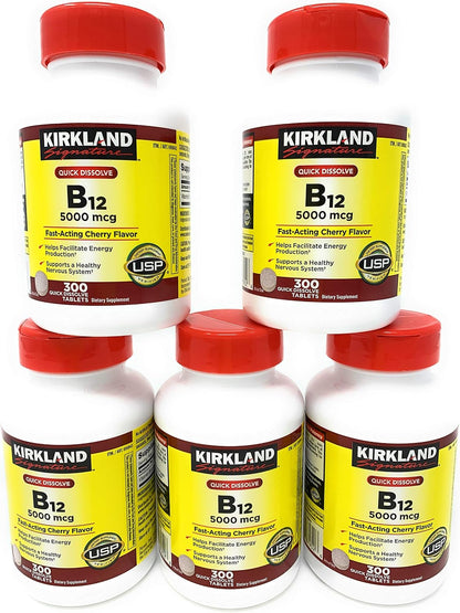 Kirkland Signature Sublingual Vitamin B12 5000 mcg, 300 Tablets (5 Bottles)