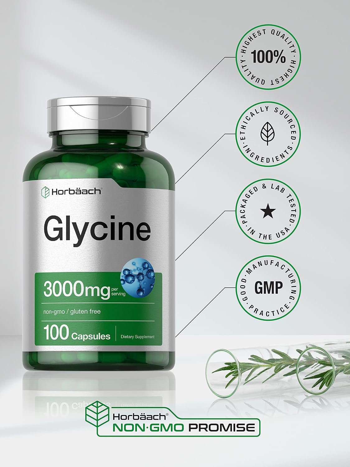 Horbäach Glycine 3000mg Supplement - 100 Powder Capsules - görsel 5