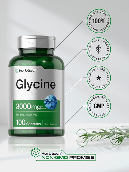 Horbäach Glycine 3000mg Supplement - 100 Powder Capsules