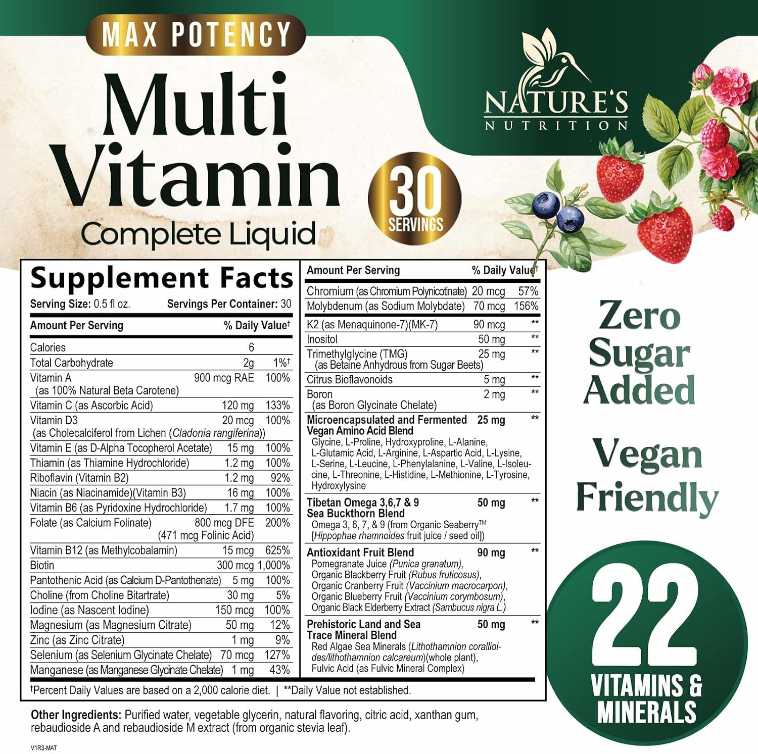 Liquid Multivitamin - Sugar Free Daily Multi Vitamin for Women, Men & Kids, Vitamins A, C, D, B12, Biotin & Zinc - Supports Normal Hair & Skin, Vegan, Non-GMO, Berry Flavour, 450 ml - görsel 2