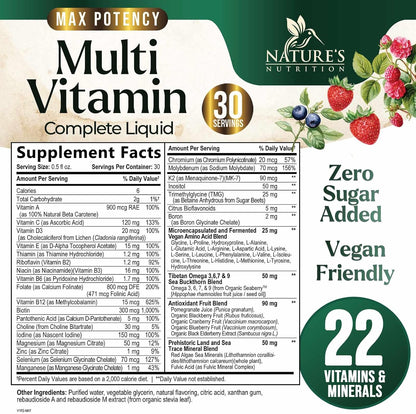 Liquid Multivitamin - Sugar Free Daily Multi Vitamin for Women, Men & Kids, Vitamins A, C, D, B12, Biotin & Zinc - Supports Normal Hair & Skin, Vegan, Non-GMO, Berry Flavour, 450 ml