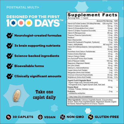 Best Nest Wellness Mama Bird Postnatal Multi+ – Postnatal Vitamins for Women – Brain Health for Mum & Baby – Methylfolate – Vegan & Gluten-free – 30 Caplets