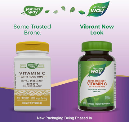 Nature's Way Vitamin C 1000 mg with Rose Hips, 1000 mg per Serving, 100 Capsules, Pack of 2