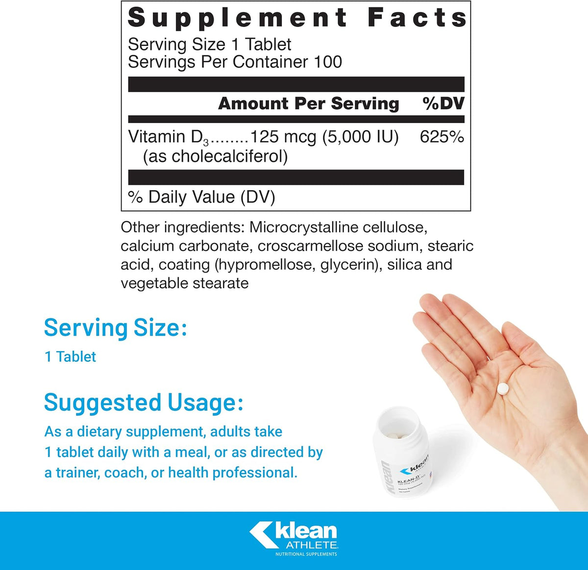 Klean Athlete Klean-D | Vitamin D3 5000 IU – 100 Tablets, NSF Certified for Sport - görsel 2
