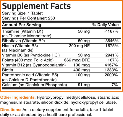 Bronson Super B Vitamin B Complex - Sustained Release, 250 Tablets