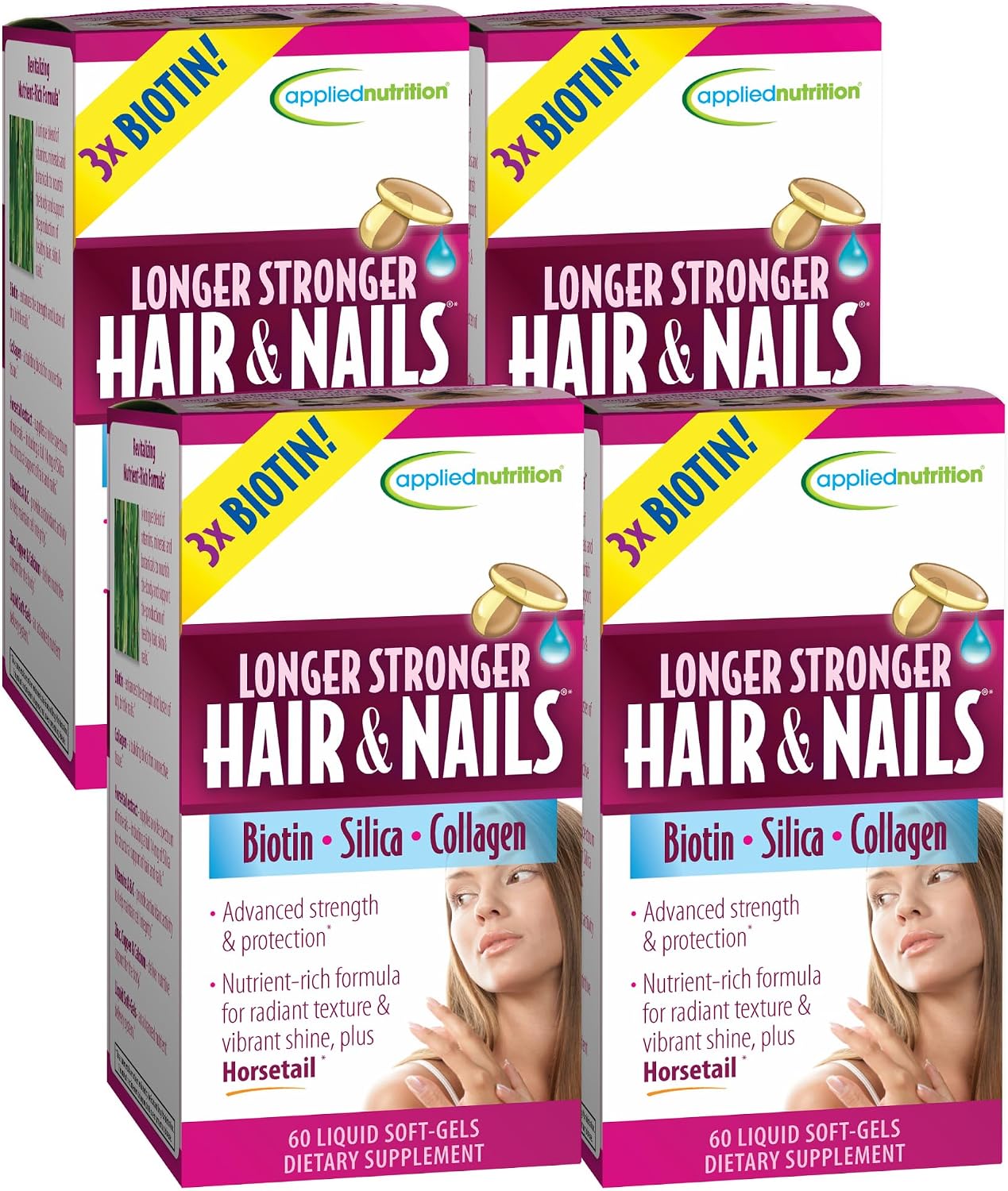 Applied Nutrition Longer Stronger Hair & Nails - Biotin, Silica & Collagen Liquid Soft-Gels - 180 Servings - görsel 8