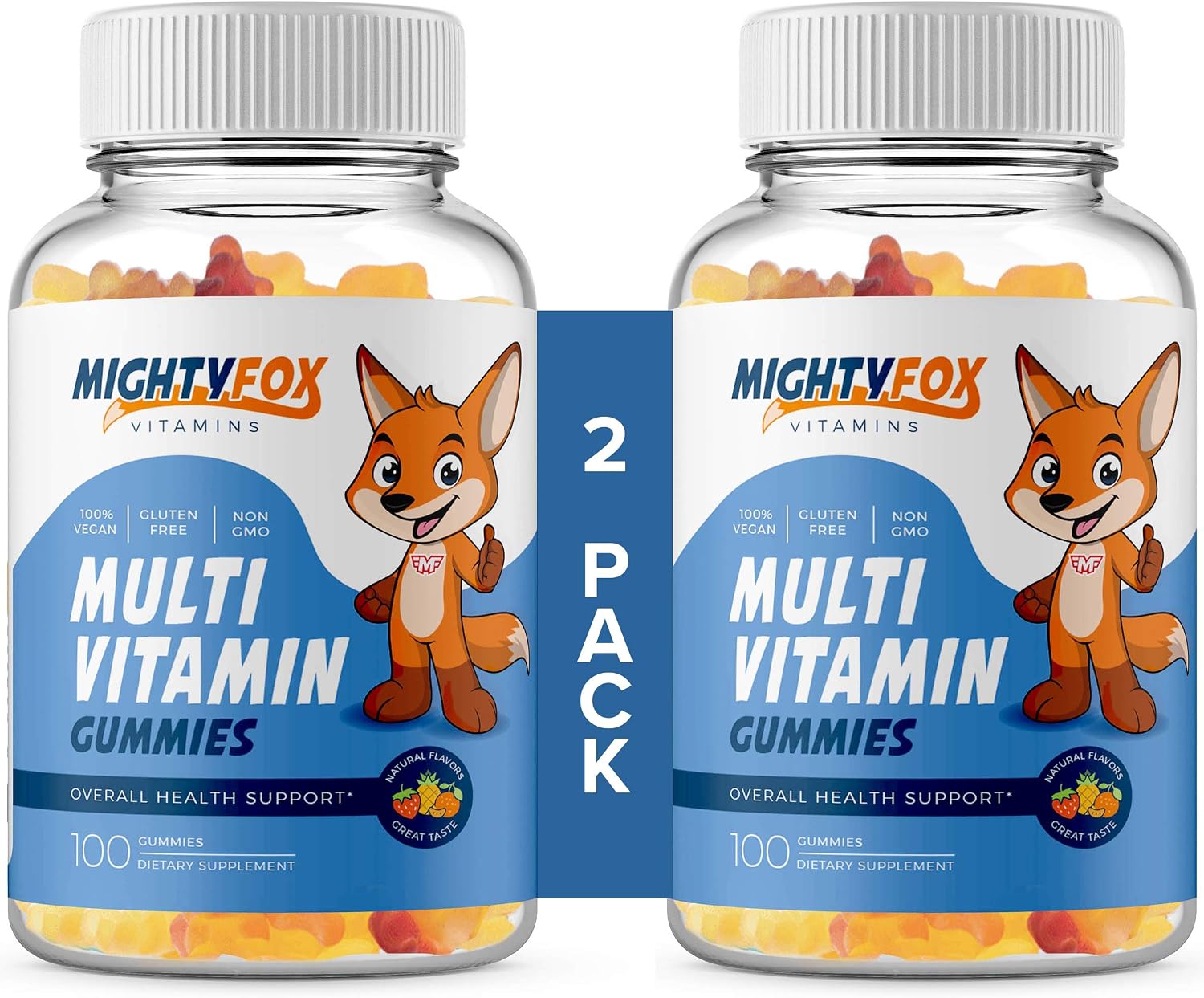 Mighty Fox Vitamins Children's Multivitamin Gummies - Non-GMO, Gluten-Free, Vegan - with Vitamin C, B Vitamins, Zinc - 100 Count (2 Pack) - görsel 1