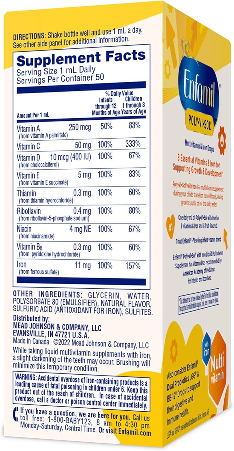 Enfamil Poly-Vi-Sol with Iron Liquid Multivitamin Drops, Supports Growth & Development, 50mL (Pack of 3) - görsel 6