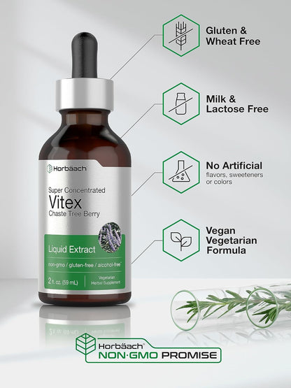 Horbäach Vitex Berry Chasteberry Extract Tincture | 2 fl oz | Super Concentrated Liquid | Alcohol Free Chaste Tree Berry Supplement | Vegetarian, Non-GMO, Gluten-free