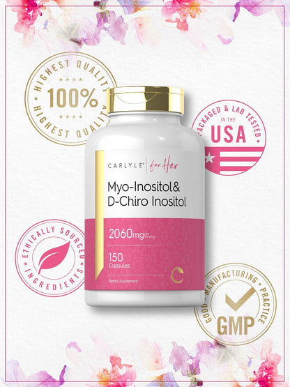 Carlyle Myo-Inositol & D-Chiro Inositol Supplement for Women | 2060mg | 150 Capsules | Non-GMO, Gluten-free Complex