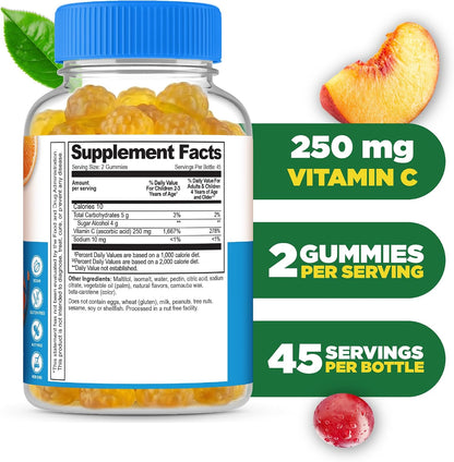 Lifeable Sugar Free Vitamin C Gummies – 250mg – Natural Orange Flavour – Immune Support – 90 Gummies