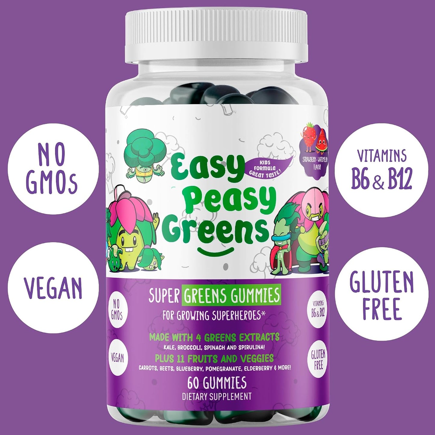 EasyPeasyGreens Daily Veggie Gummies for Kids - 60 Greens Gummies - Vegan Multivitamin with 10 Real Vegetable Extracts - görsel 4