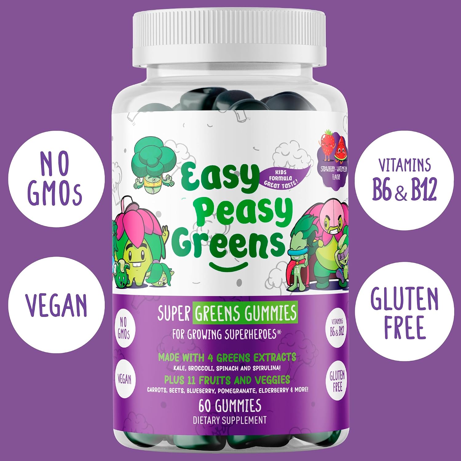 EasyPeasyGreens Daily Veggie Gummies for Kids - 60 Greens Gummies - Vegan Multivitamin with 10 Real Vegetable Extracts - görsel 4