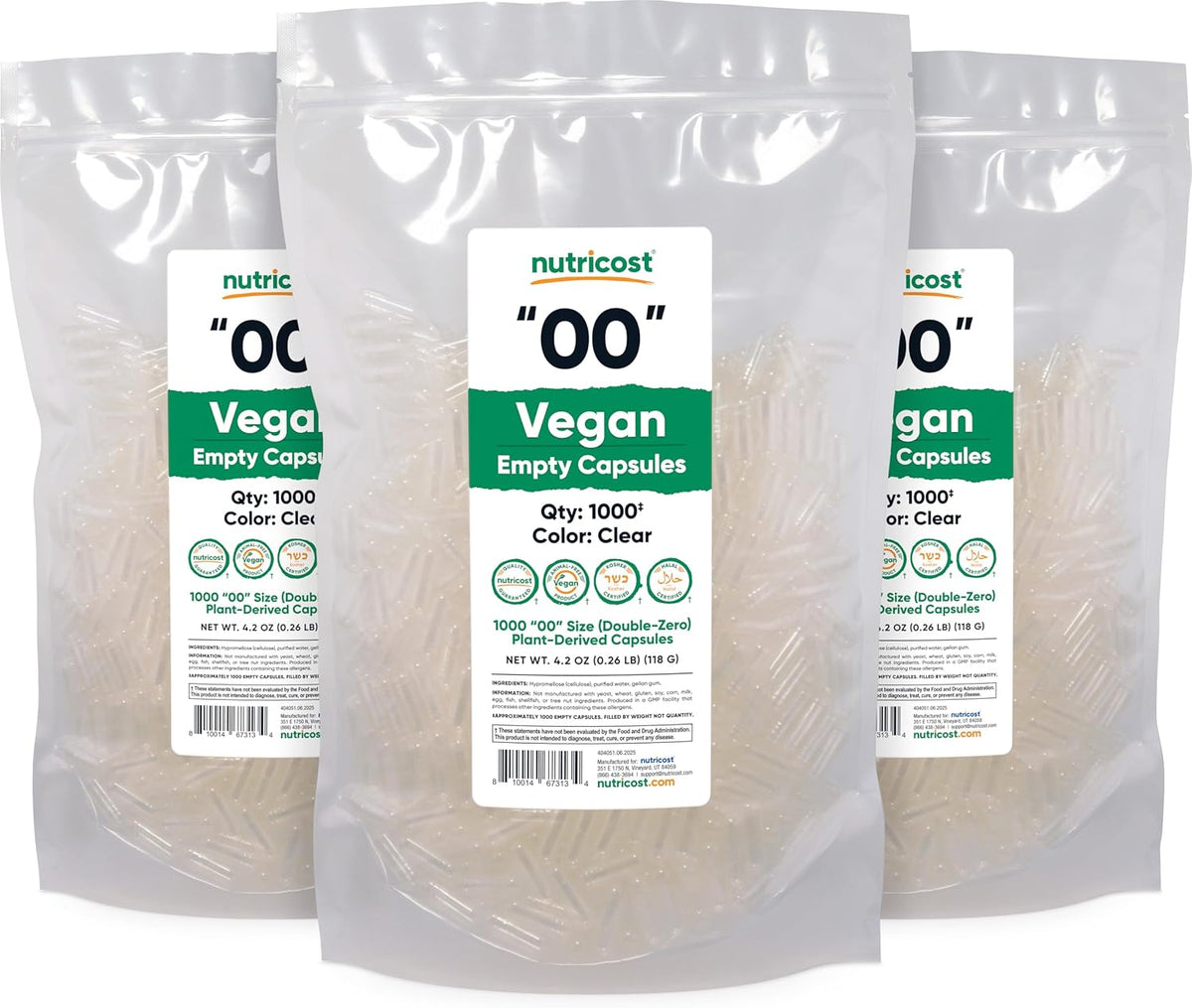 Nutricost Empty Capsules Size 00 Vegan - 1000 Clear Plant-Based Capsules - görsel 5