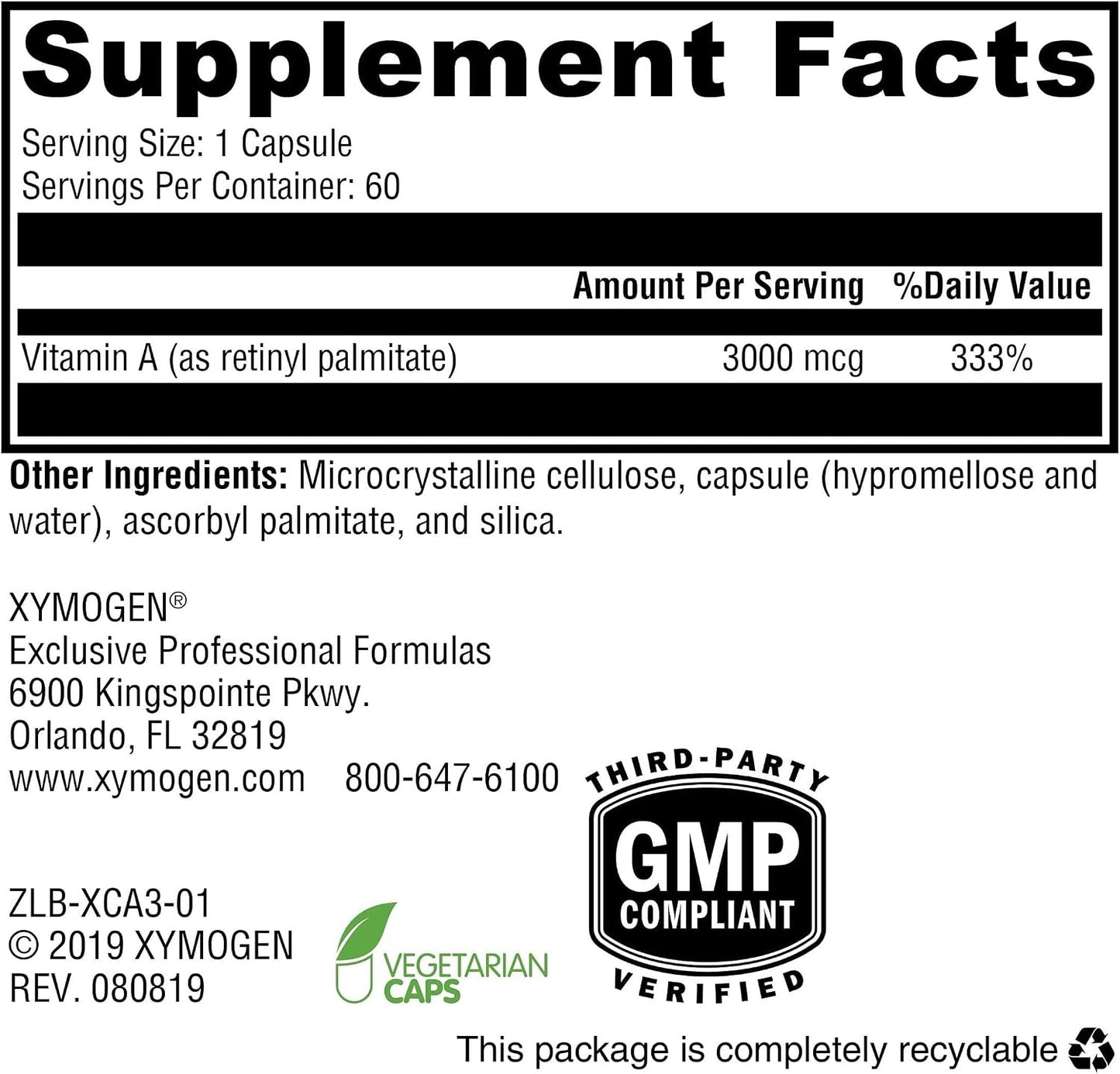 XYMOGEN Xcellent A 3000 - Vitamin A as Retinyl Palmitate - 60 Capsules - görsel 3