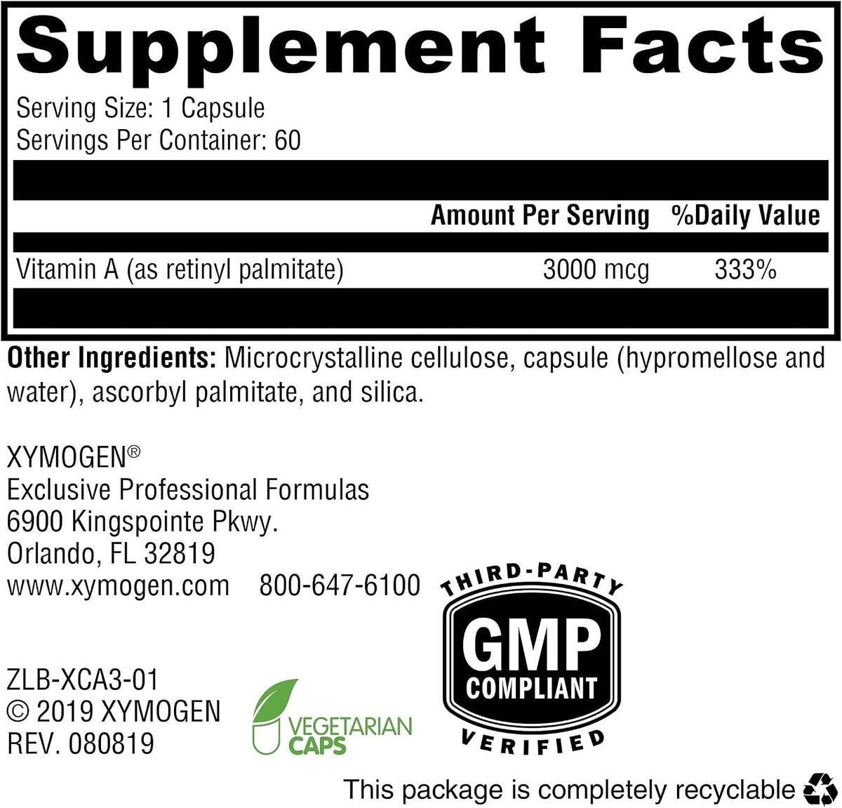 XYMOGEN Xcellent A 3000 - Vitamin A as Retinyl Palmitate - 60 Capsules - görsel 3