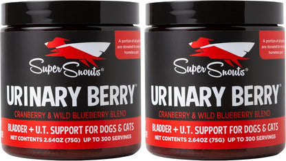 Super Snouts Urinary Berry Urinary Tract Supplement for Dogs & Cats - Blueberry & Cranberry Powder (75 g, Pack of 2)