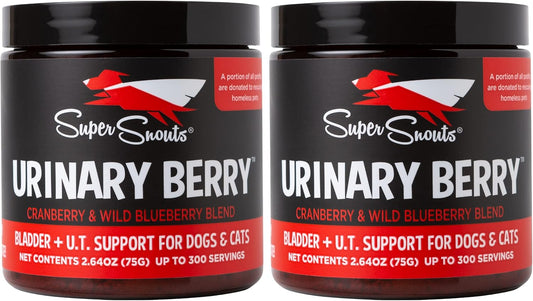 Super Snouts Urinary Berry Urinary Tract Supplement for Dogs & Cats - Blueberry & Cranberry Powder (75 g, Pack of 2)