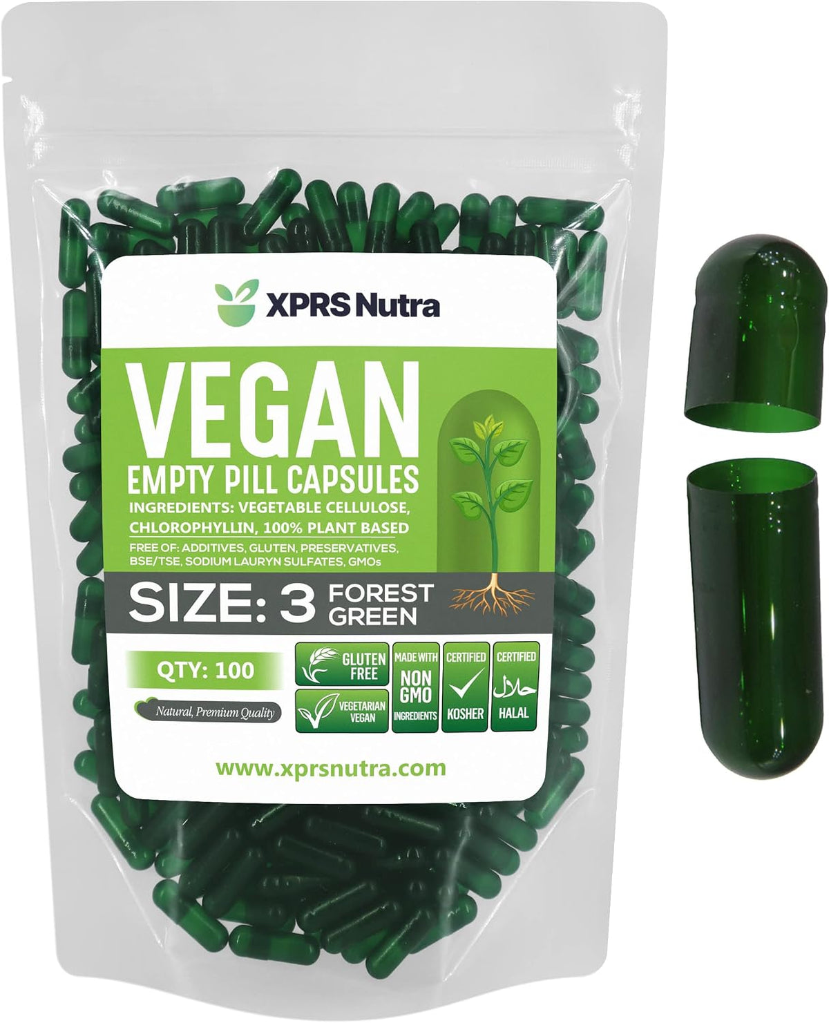 XPRS Nutra Size 3 Empty Capsules (500) - Plant-Based HPMC Capsules for Home Encapsulation - görsel 10