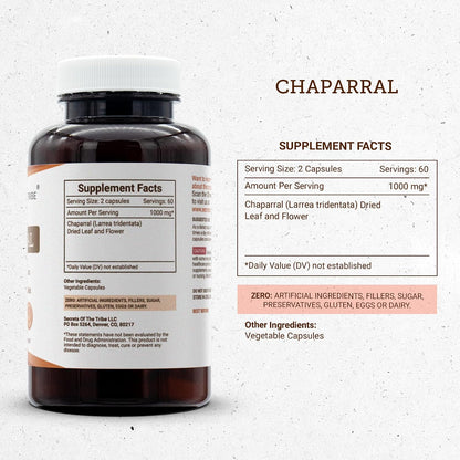Secrets of the Tribe Chaparral 120 Capsules, 1000 mg