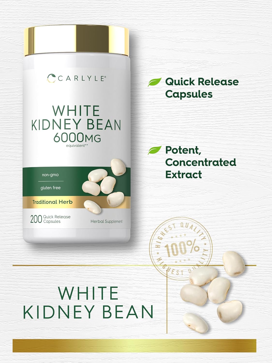 Carlyle White Kidney Bean Extract, 200 Quick-Release Capsules - Non-GM & Gluten-free - görsel 4