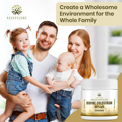 Kroppssund Bovine Colostrum Powder - 65% IgG, 3000mg, Grass-Fed (50 Servings)